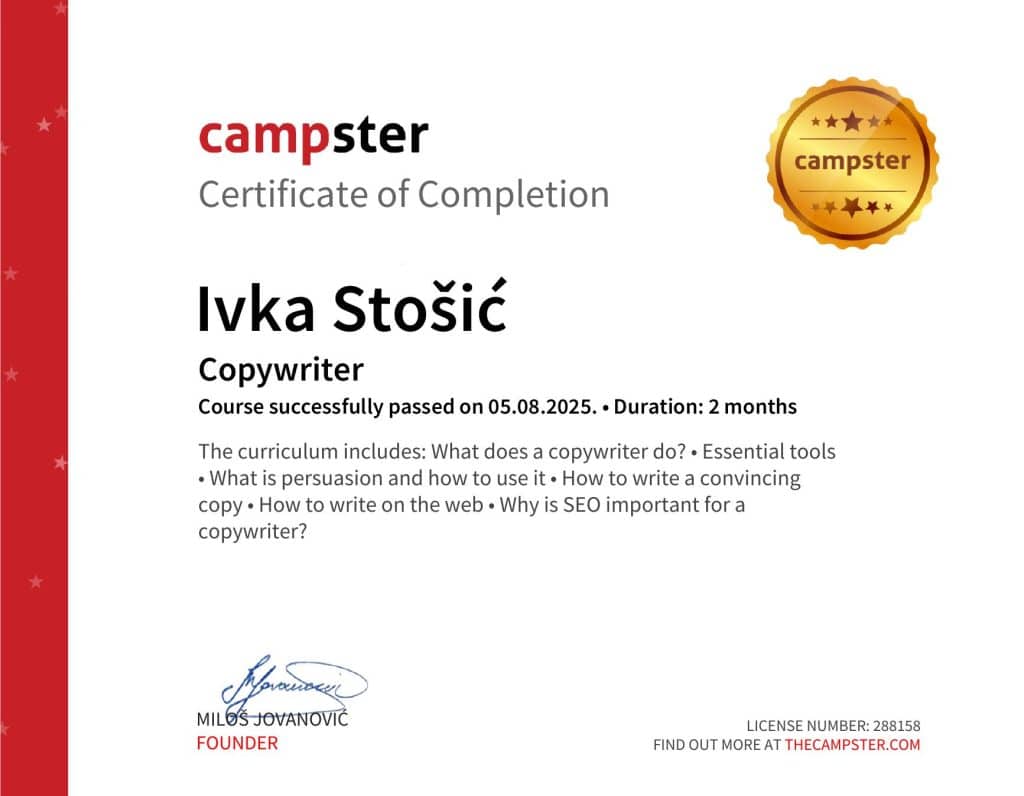 ivka stošić- diploma copywriter