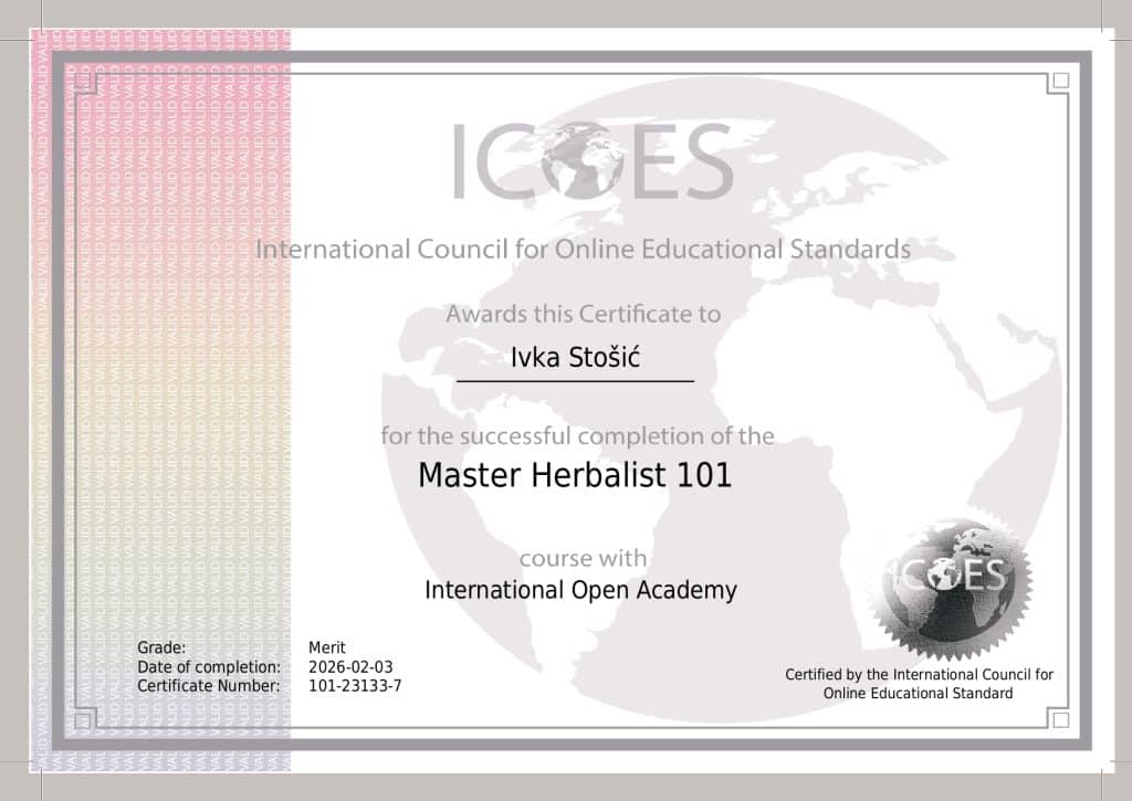 sertifikat master herbalist  ivka stošić ICOES